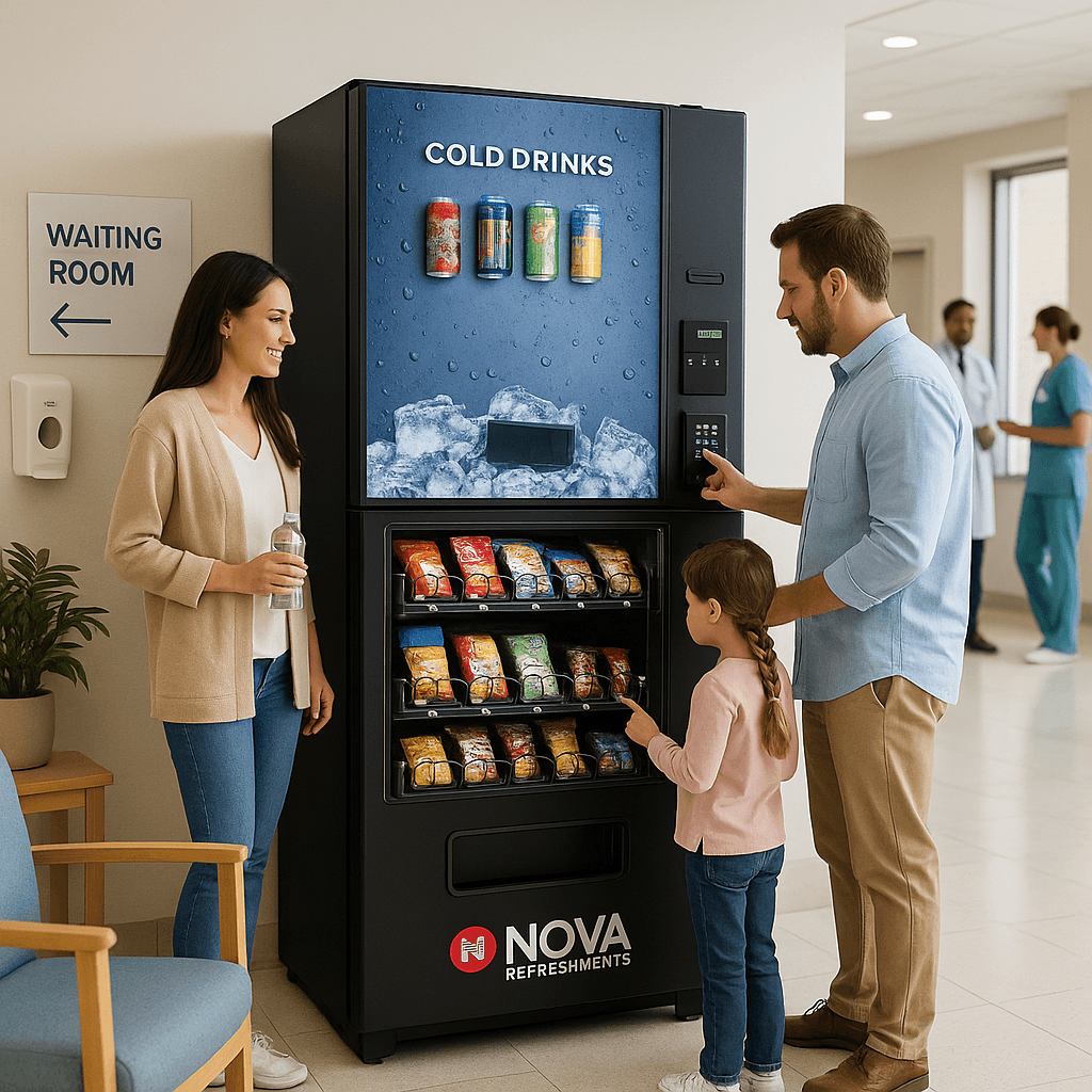 Modern vending machine in a hospital corridor