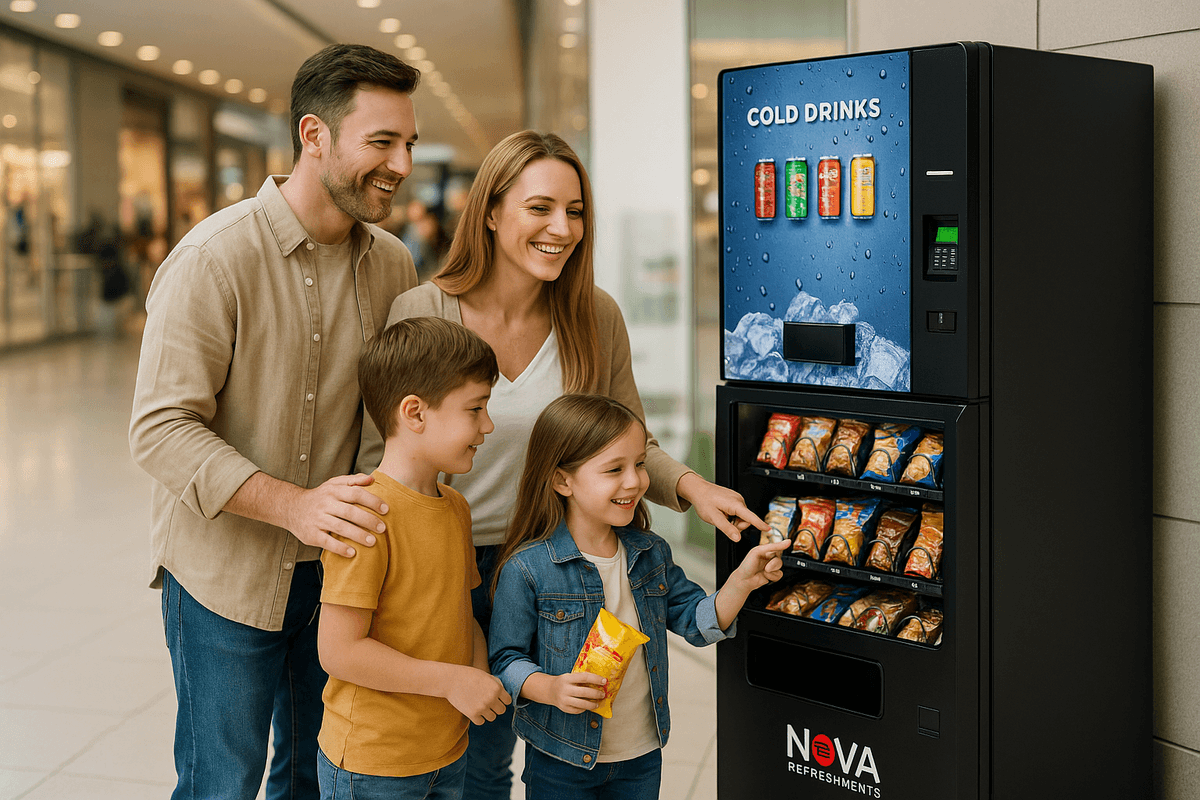 Vending machine in a shopping mall corridor
